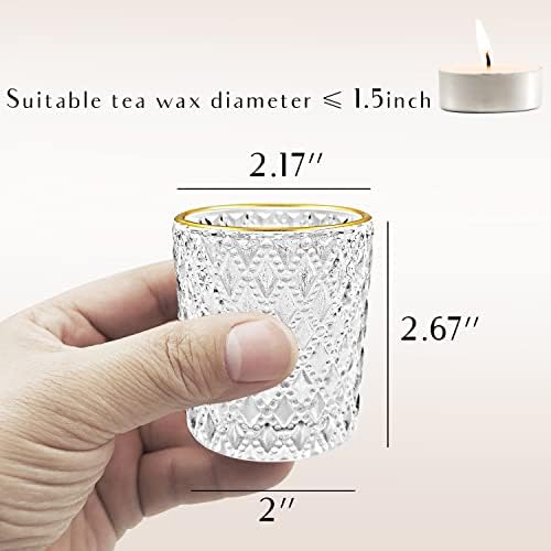 Clear Votive Candle Holders, Glass Tealight Candle Holders Bulk with Rim for Wedding Table Centerpiece Birthday, alternate