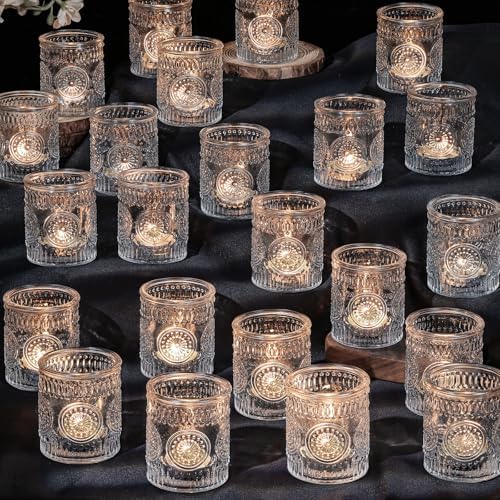Clear Votive Candle Holders Set of 24- Glass Tea Light Candle Holders Bulk in Clear