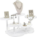 Cloud-Shaped Wooden Display Riser, 5-Tier Jewelry Showcase Stand in 17.7"W x 7.5"D x 3.3"H in Antique White, 5