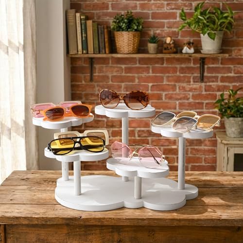 Cloud-Shaped Wooden Display Riser, 5-Tier Jewelry Showcase Stand in 17.7"W x 7.5"D x 3.3"H in Antique White, 5, alternate
