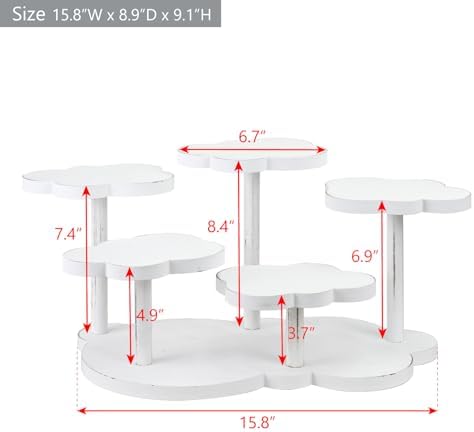 Cloud-Shaped Wooden Display Riser, 5-Tier Jewelry Showcase Stand in 17.7"W x 7.5"D x 3.3"H in Antique White, 5, alternate
