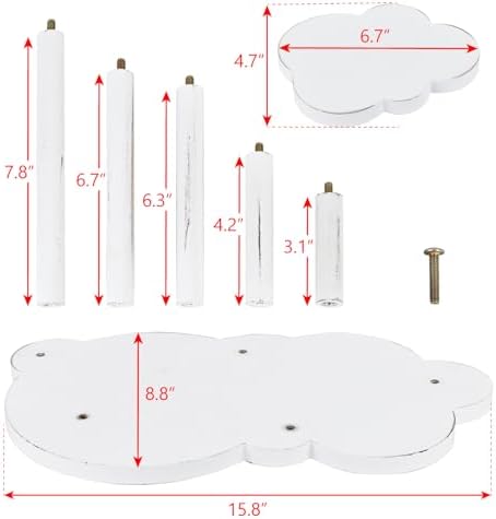 Cloud-Shaped Wooden Display Riser, 5-Tier Jewelry Showcase Stand in 17.7"W x 7.5"D x 3.3"H in Antique White, 5, alternate