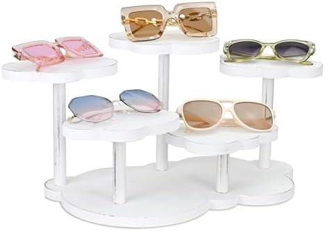 Cloud-Shaped Wooden Display Riser, 5-Tier Jewelry Showcase Stand in 17.7"W x 7.5"D x 3.3"H in Antique White, 5, alternate