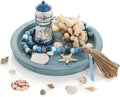 Coastal Decorative Tray, Farmhouse Plate for Beach Table Decor in 11.02"L x 11.02"W x 0.98"H in Blue