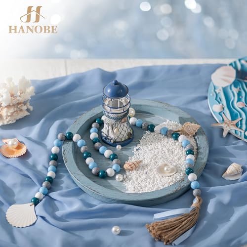 Coastal Decorative Tray, Farmhouse Plate for Beach Table Decor in 11.02"L x 11.02"W x 0.98"H in Blue, alternate view 2