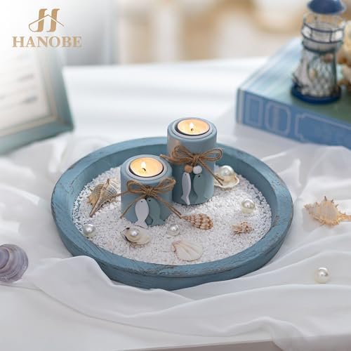 Coastal Decorative Tray, Farmhouse Plate for Beach Table Decor in 11.02"L x 11.02"W x 0.98"H in Blue, alternate view 4