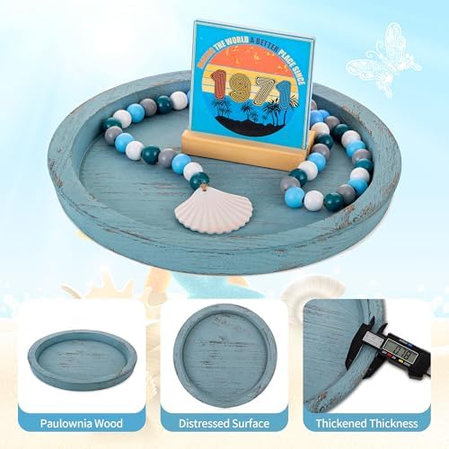 Coastal Decorative Tray, Farmhouse Plate for Beach Table Decor in 11.02"L x 11.02"W x 0.98"H in Blue, alternate view 6