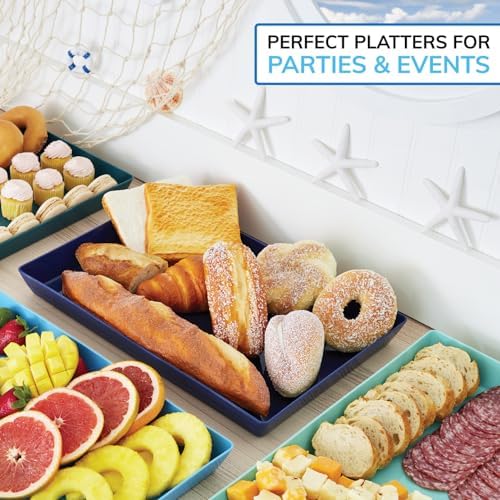 Coastal Plastic Serving Trays (Set of 4) 15” x 10” | Large Unbreakable Reusable Rectangular Party Platters |, alternate view