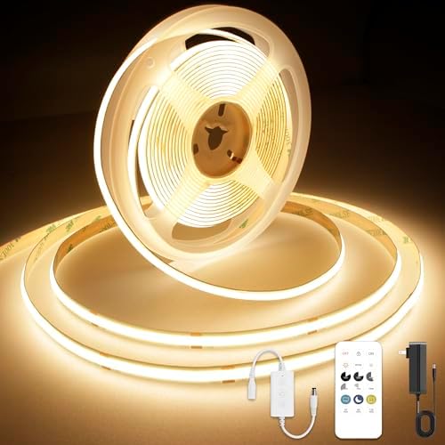 COB LED Strip Light Warm White 24.6FT, High Bright LED Strips with 2400LEDs, RF Remote and UL Power Supply