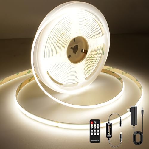 COB LED Strip Light with Remote, Dimmable 16.4FT/5M Flexible High Density LED Light,4000K Natural White 2400LEDs