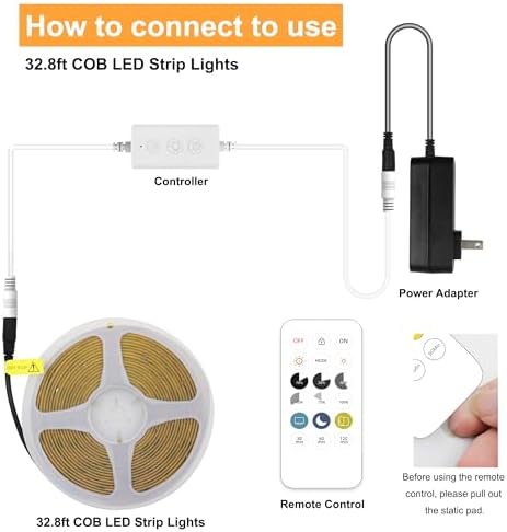 COB LED Strip Light with Remote, Dimmable 32.8FT/10M Flexible High Density LED Light,4000K Natural White, alternate view 4