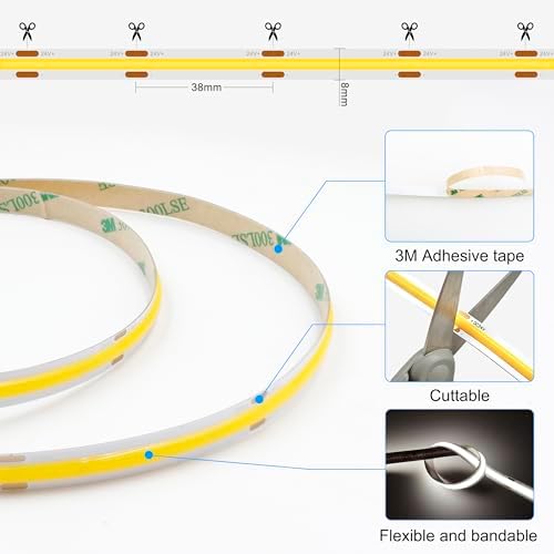 COB LED Strip Light with Remote, Dimmable 32.8FT/10M Flexible High Density LED Light,4000K Natural White, alternate view 5