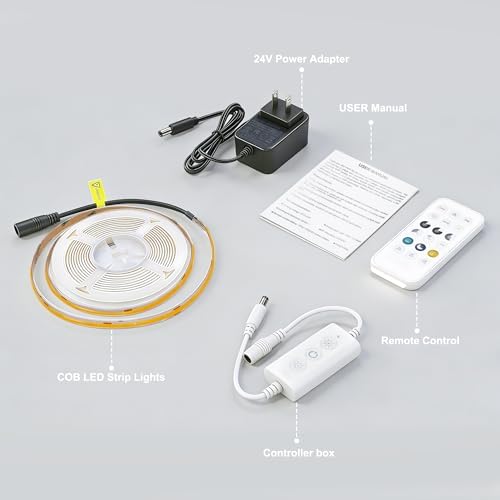 COB LED Strip Lights 24V 9.84ft 4000K with Remote and Power Supply, alternate view 7