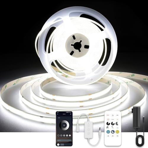 COB LED Strip Lights with Remote, 24V 9.84ft White Dimmable LED Light Strips, High Bright 6000K LED Lights with