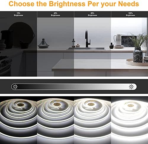 COB LED Strip Lights with Remote, 24V 9.84ft White Dimmable LED Light Strips, High Bright 6000K LED Lights with, alternate