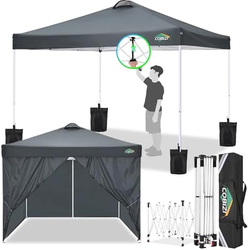 COBlZI 10x10 Pop Up Canopy Tent with 4 Removable Sidewalls, Waterproof Commercial Easy Adjustable Gazebo Tent