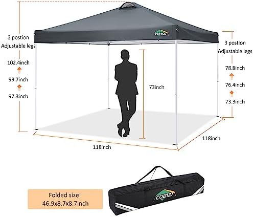 COBlZI 10x10 Pop Up Canopy Tent with 4 Removable Sidewalls, Waterproof Commercial Easy Adjustable Gazebo Tent, alternate view