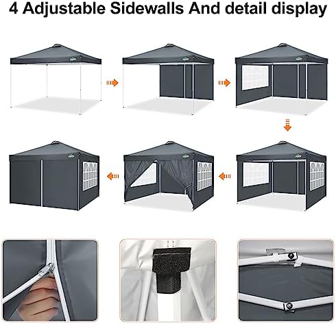 COBlZI 10x10 Pop Up Canopy Tent with 4 Removable Sidewalls, Waterproof Commercial Easy Adjustable Gazebo Tent, alternate view
