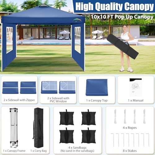 COBlZI 10x10 Pop Up Canopy Tent with 4 Removable Sidewalls, Waterproof Commercial Adjustable Gazebo Tent with, alternate view