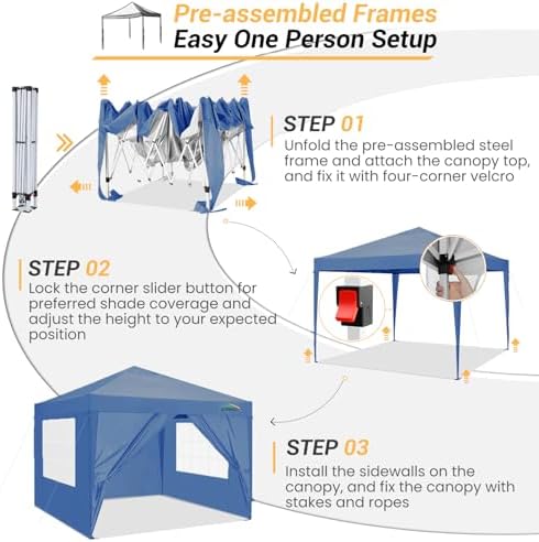 COBlZI 10x10 Pop Up Canopy Tent with 4 Removable Sidewalls, Waterproof Commercial Adjustable Gazebo Tent with, alternate view