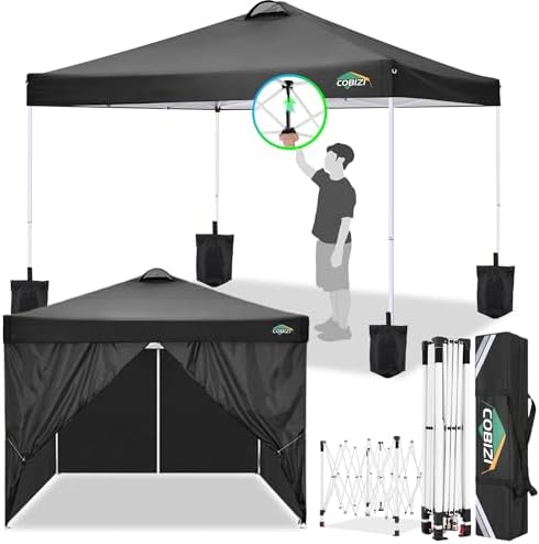COBlZI 10x10 Pop Up Canopy Tent with 4 Removable Sidewalls, Waterproof Commercial Easy Adjustable Gazebo Tent