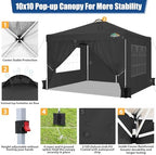 COBlZI 10x10 Pop Up Canopy Tent with 4 Removable Sidewalls, Waterproof Commercial Easy Adjustable Gazebo Tent, alternate view