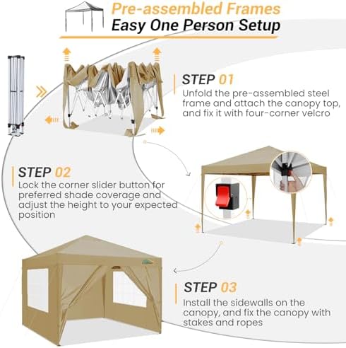 COBlZI 10x10 Pop Up Canopy Tent with 4 Removable Sidewalls, Waterproof Commercial Easy Adjustable Gazebo Tent, alternate view