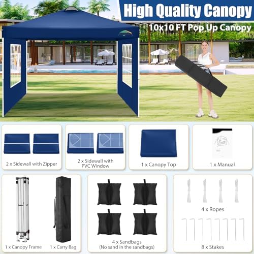 COBlZI 10x10 Pop Up Canopy Tent with 4 Removable Sidewalls, Waterproof Commercial Easy Adjustable Gazebo Tent, alternate view
