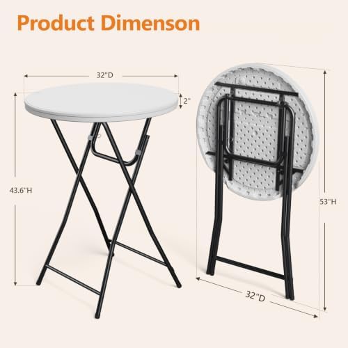 Cocktail Table 2 Pack, 32 Inch Folding Bar Table, High Top Round Tables, Outdoor Portable Bistro Tall Folding, alternate view