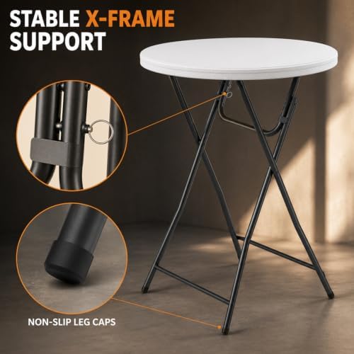 Cocktail Table 2 Pack, 32 Inch Folding Bar Table, High Top Round Tables, Outdoor Portable Bistro Tall Folding, alternate view