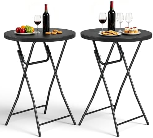 Cocktail Table 2 Pack, 32 Inch Folding Bar Table, High Top Round Tables, Outdoor Portable Bistro Tall Folding