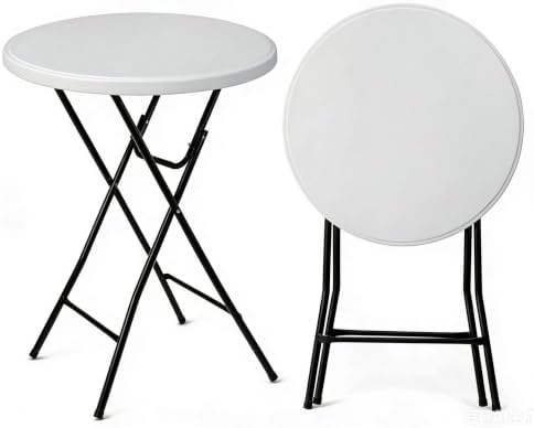 Cocktail Table, 32 Inch Folding Bar Table, High Top Round Tables, Outdoor Portable Bistro Tall Folding Table for