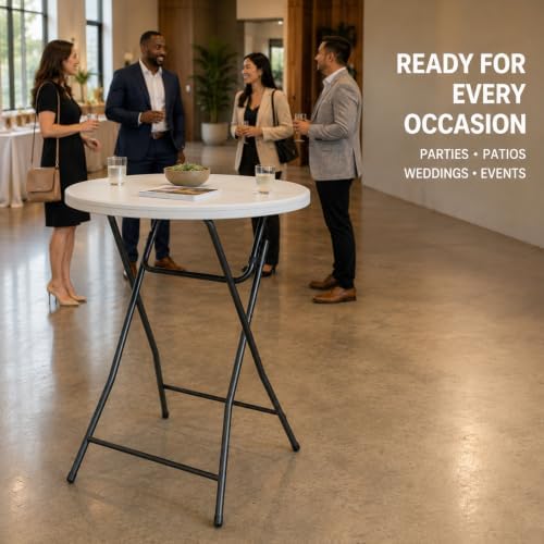 Cocktail Table, 32 Inch Folding Bar Table, High Top Round Tables, Outdoor Portable Bistro Tall Folding Table for, alternate