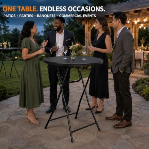 Cocktail Table, 32 Inch Folding Bar Table, High Top Round Tables, Outdoor Portable Bistro Tall Folding Table for, alternate