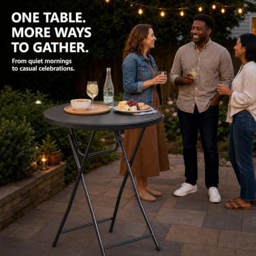Cocktail Table, 32 Inch Folding Bar Table, High Top Round Tables, Outdoor Portable Bistro Tall Folding Table for, alternate