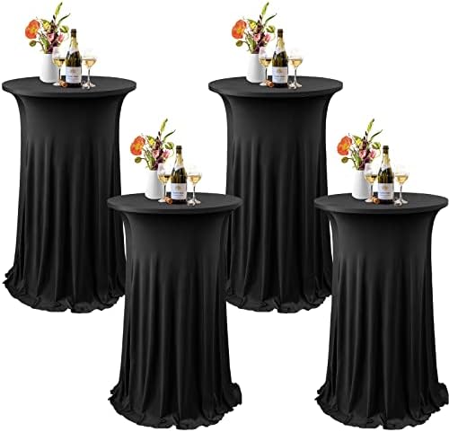 Cocktail Table Cloth with Ruffle Skirt, Black 32" x 43", 4 Pack in Black