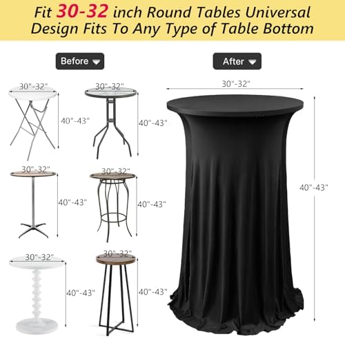 Cocktail Table Cloth with Ruffle Skirt, Black 32" x 43", 4 Pack in Black, alternate view 3
