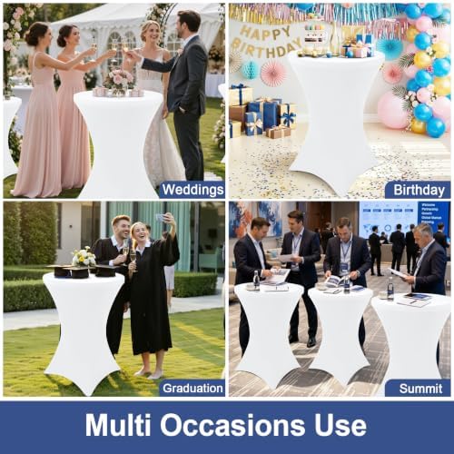 Cocktail Table Covers 2 Pack, Elastic Fitted Stretch Table Cloth, Round High Top Tablecloths for Bar, Party, alternate view 7