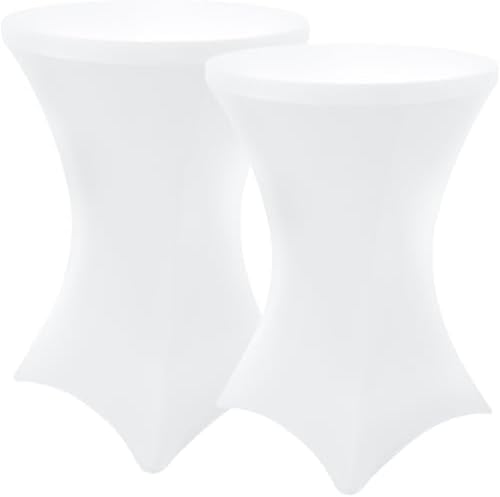 Cocktail Table Covers 2 Pack, Elastic Fitted Stretch Table Cloth, Round High Top Tablecloths for Bar, Party
