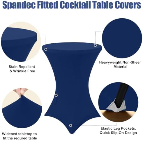 Cocktail Table Covers 2 Pack, Elastic Fitted Stretch Table Cloth, Round High Top Tablecloths for Bar, Party, alternate view 4