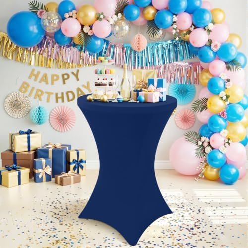 Cocktail Table Covers 2 Pack, Elastic Fitted Stretch Table Cloth, Round High Top Tablecloths for Bar, Party, alternate view 6