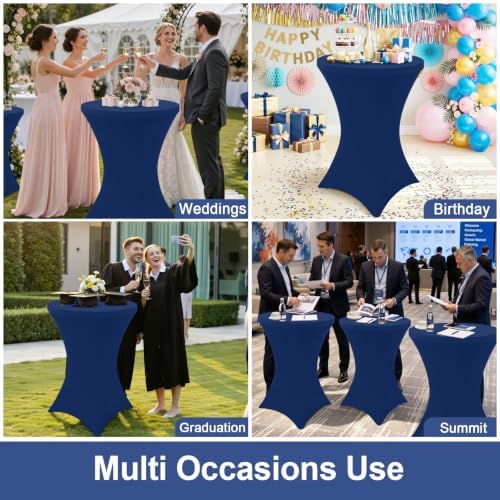 Cocktail Table Covers 2 Pack, Elastic Fitted Stretch Table Cloth, Round High Top Tablecloths for Bar, Party, alternate view 7