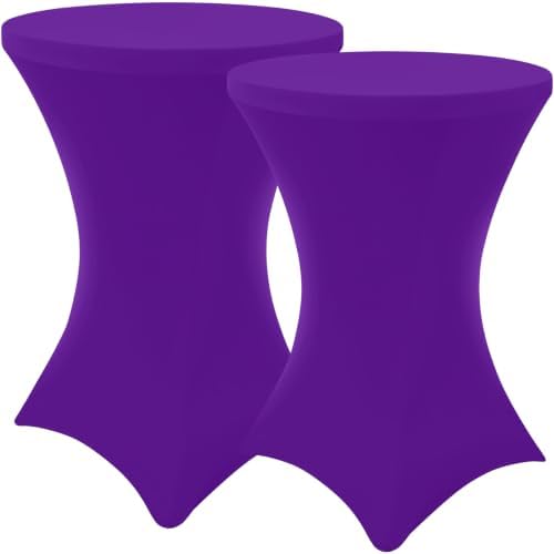 Cocktail Table Covers 2 Pack, Elastic Fitted Stretch Table Cloth, Round High Top Tablecloths for Bar, Party