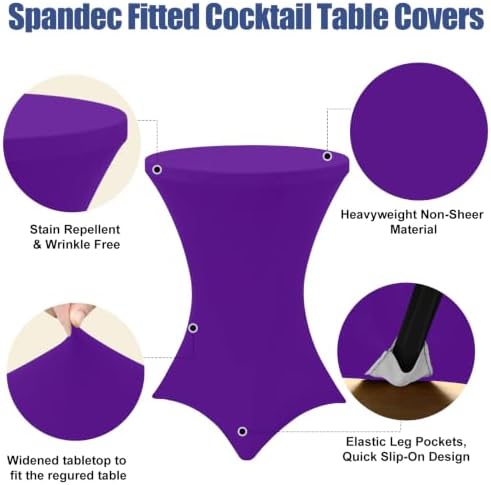Cocktail Table Covers 2 Pack, Elastic Fitted Stretch Table Cloth, Round High Top Tablecloths for Bar, Party, alternate view 4
