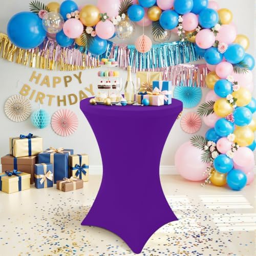 Cocktail Table Covers 2 Pack, Elastic Fitted Stretch Table Cloth, Round High Top Tablecloths for Bar, Party, alternate view 6