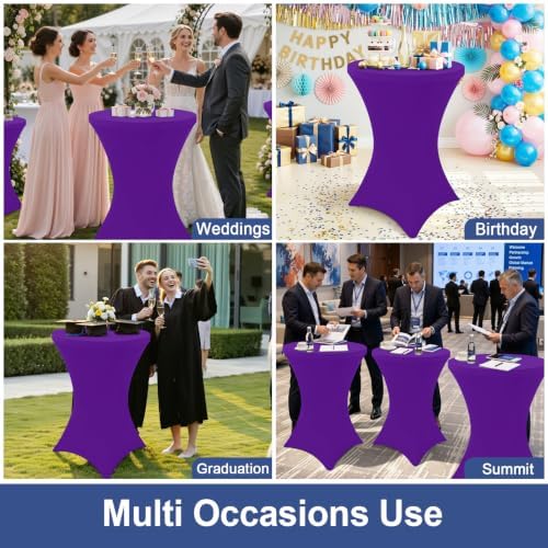 Cocktail Table Covers 2 Pack, Elastic Fitted Stretch Table Cloth, Round High Top Tablecloths for Bar, Party, alternate view 7