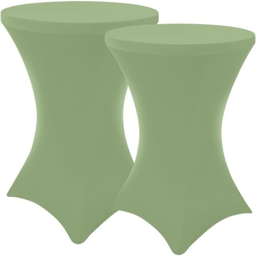 Cocktail Table Covers 2 Pack, Elastic Fitted Stretch Table Cloth, Round High Top Tablecloths for Bar, Party