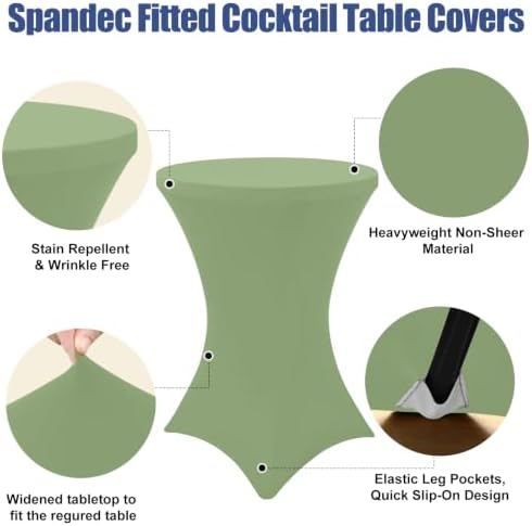 Cocktail Table Covers 2 Pack, Elastic Fitted Stretch Table Cloth, Round High Top Tablecloths for Bar, Party, alternate view 4