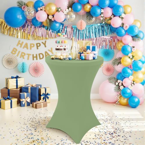 Cocktail Table Covers 2 Pack, Elastic Fitted Stretch Table Cloth, Round High Top Tablecloths for Bar, Party, alternate view 6