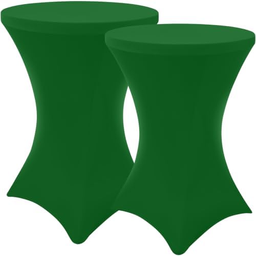 Cocktail Table Covers 2 Pack, Elastic Fitted Stretch Table Cloth, Round High Top Tablecloths for Bar, Party
